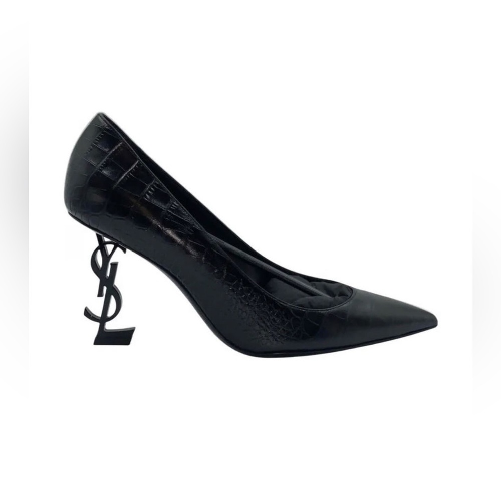 Saint Laurent Black Croc Embossed Leather Opyum 85 Pumps (40 EU)